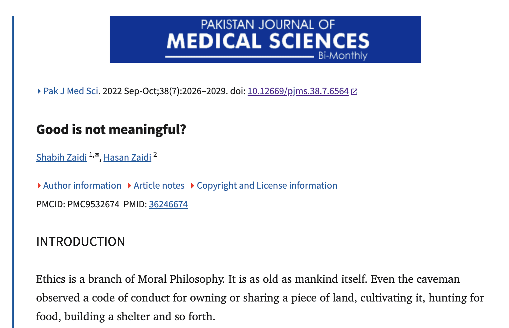 Good is not Meaningful